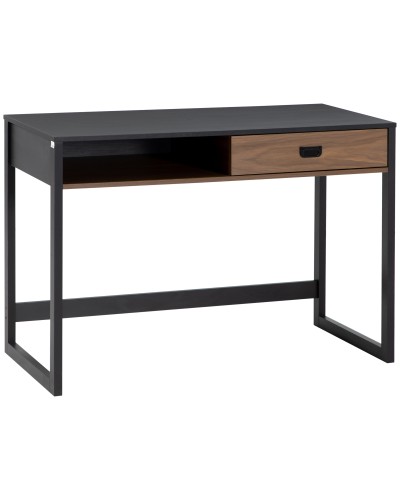 Industrial Style Bedroom and Office Desk with Drawer, 110x50x76cm, Walnut and Black