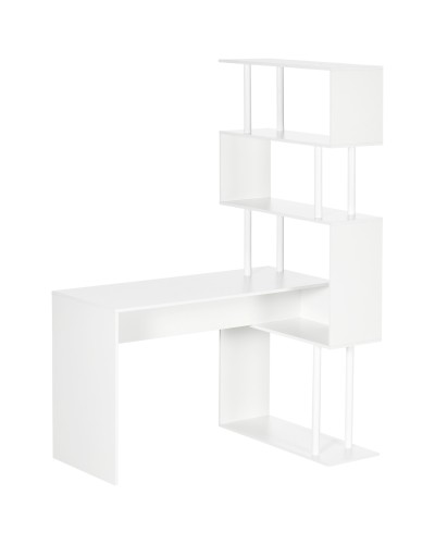  Scrivania Angolare Moderna in Truciolato per Ufficio e Studio con Ripiano a 4 Livelli, 120x80x176 cm, Bianco