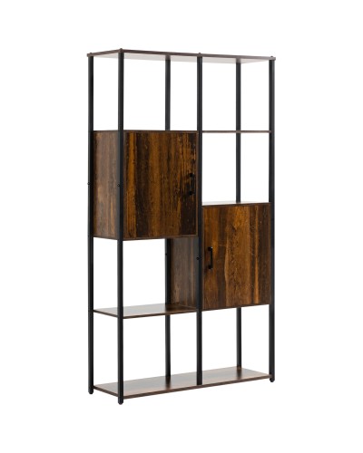 Industrial Style Bookcase with 4 Shelves and 2 Cabinets, 90x30x159.5cm, Black and Brown