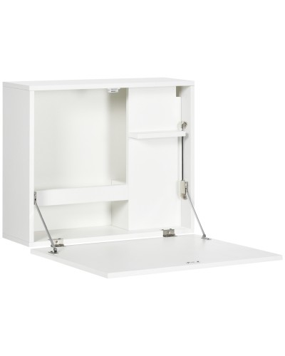  Scrivania a Muro Pieghevole e Salvaspazio con Ripiani, per Casa e Ufficio, in Truciolato e MDF, 60x21.5x50 cm, Bianco
