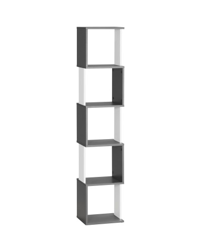  Libreria Moderna Salvaspazio a 5 Ripiani in Legno, 33x28x161cm, Grigio e Bianco