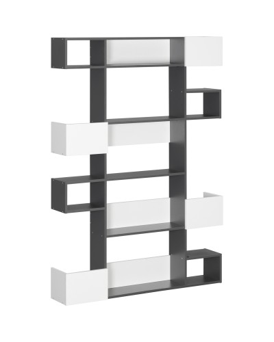  Libreria Moderna a 5 Livelli con 8 Ripiani Aperti in Truciolato, 120x20x171 cm, Grigia e Bianca