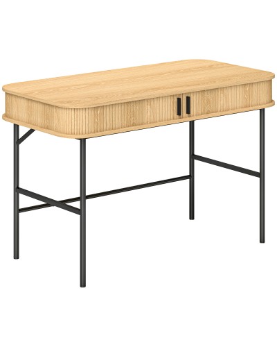 Fluted Door Bedroom & Office Desk, Wood & Steel 120x60x76.5cm, Oak and Black