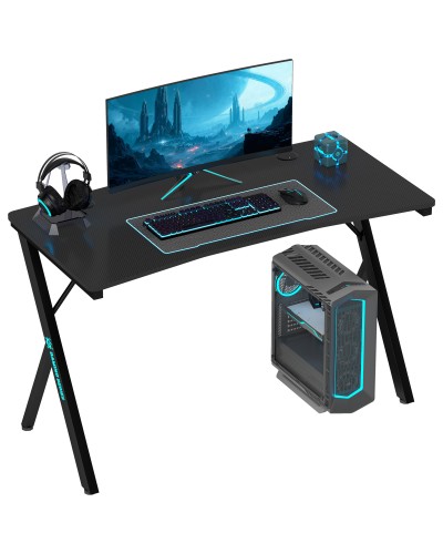 RGB LED Gaming Desk with Adjustable Lights and K-Legs, Wood and Steel, 120x60x75 cm, Black