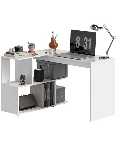 Modern White Wooden Corner Desk with 4 Shelves, 120x100x77 cm