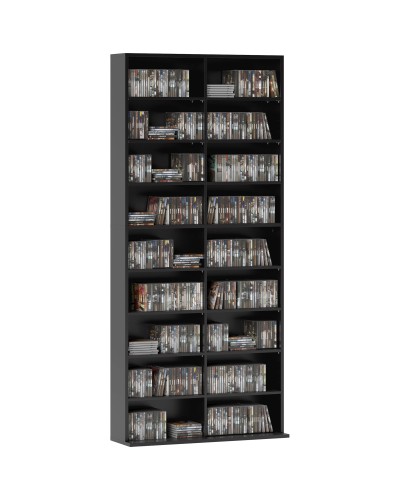  Scaffale Porta CD con 14 Ripiani Regolabili, Capacità di 640 CD/360 DVD, 78.5x24x175 cm, Nero