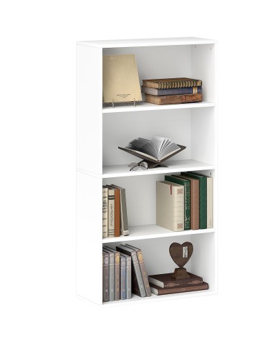  Mobile Libreria a 4 Ripiani con 2 Scaffali Flessibili, in Legno, 60x24x115.5 cm, Bianco