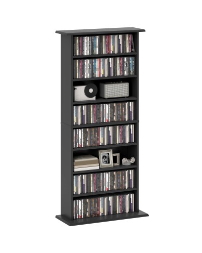  Scaffale Porta CD con 6 Ripiani Regolabili, Capacità di 360 CD/185 DVD, 58x24x124.5 cm, Nero