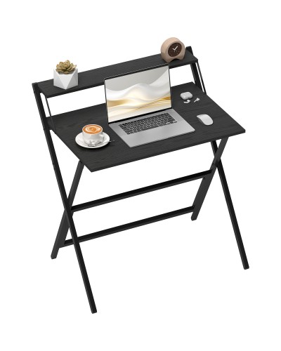 Folding Desk with Monitor Shelf, 81.5x62x86.5 cm, Black
