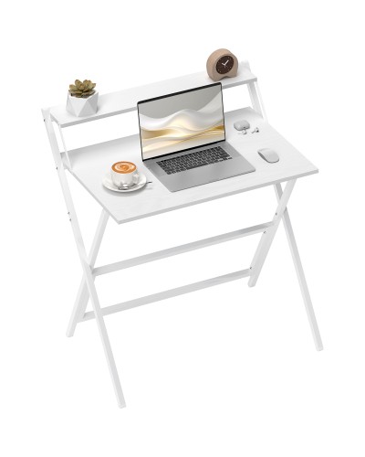 Foldable Desk with Monitor Shelf, 81.5x62x86.5 cm, White