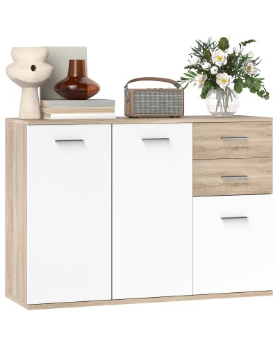  Credenza Moderna con 3 Armadietti e 2 Cassetti, in Legno, 106x35x76 cm, color Legno