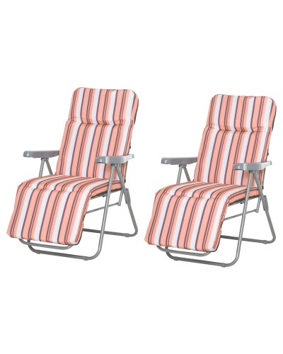 Outdoor Reclining Lounge Chair Set of 2, 5-Position Adjustable with Cushion, 60x75x102cm Grey Orange