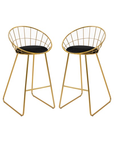 Set of 2 Modern Bar Stools with Backrest and Footrest, Velvet Cushion, Metal Frame