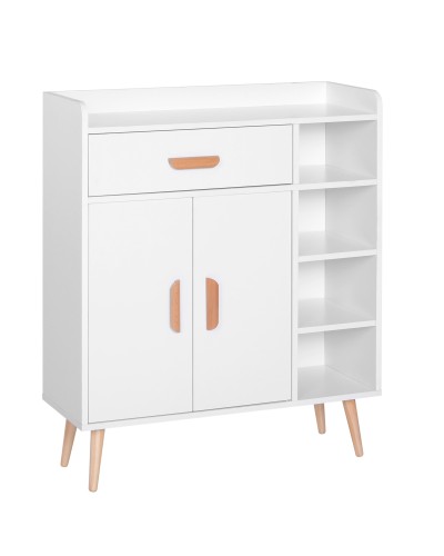 Modern Sideboard with Cabinet and Drawer, Multipurpose Wooden Storage Unit for Kitchen and Living Room, 80 x 29.5 x 96cm White