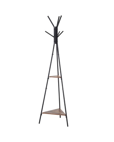  Appendiabiti da Terra con 2 Ripiani e 6 Ganci, Attaccapanni ad Albero in Stile Industriale, 46x52x182 cm, Nero e Marrone