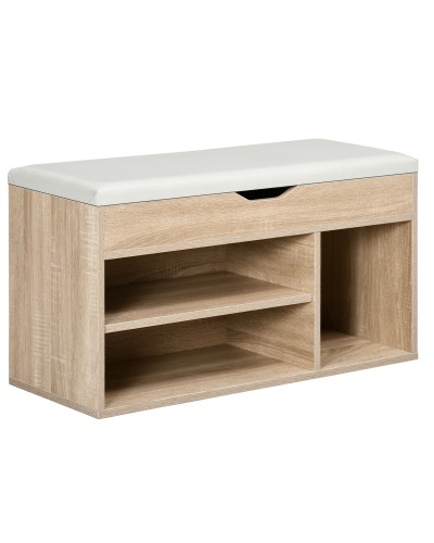  Scarpiera Salvaspazio Imbottita con 2 Ripiani Aperti e Spazio a Scomparsa, in Legno e Pelle PU, 80x30x45 cm