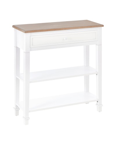 White and Wood Color Console Table with Drawer and 2 Shelves, MDF Space-Saving Table, 75.6 x 27.5 x 80.5cm