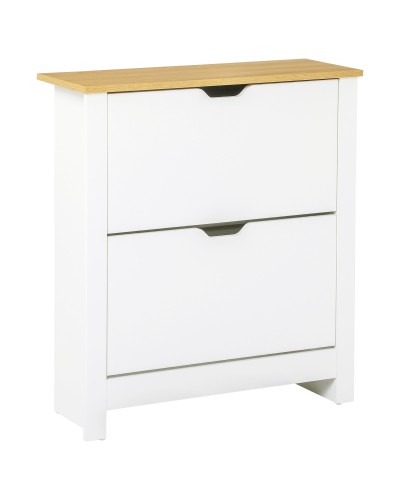 Modern Shoe Cabinet for Up to 12 Pairs with 2 Adjustable and Removable Drawers, Wooden, 72x26x80 cm, White