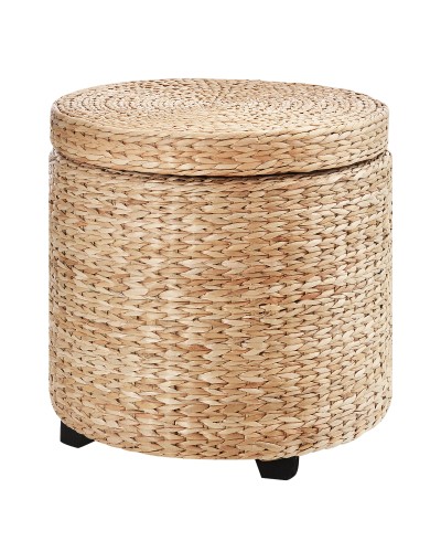 Boho Round Storage Pouf Natural Cover, Living Room Side Table Ø43x43cm, Khaki