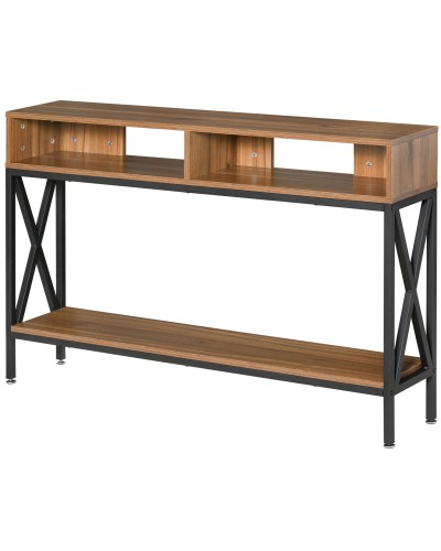  Tavolo Consolle Stile Vintage Industriale con 3 Ripiani e Telaio in Metallo, Color Noce e Nero, 120x23.5x75cm