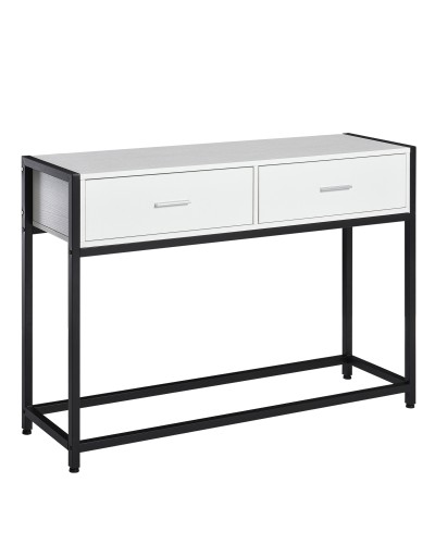 Entryway Console Table with 2 Drawers, White Wood Top and Black Metal Legs 120x34x81cm