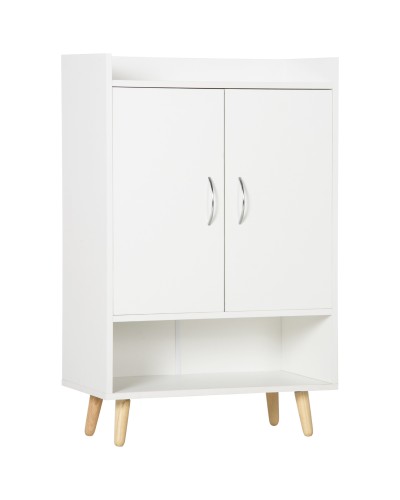 Space-Saving White Wooden Shoe Cabinet with Open Shelf, Designer Shoe Storage Unit for Entryway, 60x30x92cm