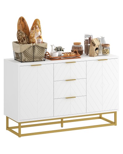  Credenza Moderna Bianca, Credenza Bassa Buffet per Cucina o Sala da Pranzo con 3 Cassetti e 2 Ante, 120x40x76cm