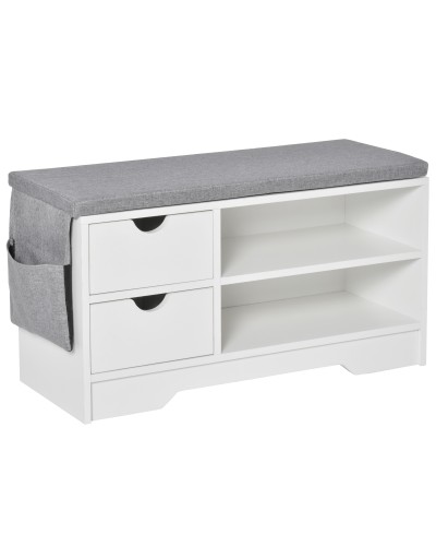  Scarpiera Salvaspazio, Panca Scarpiera in Legno, Mobile Scarpiera da Ingresso, Bianca, 80.5x30.5x43.5cm