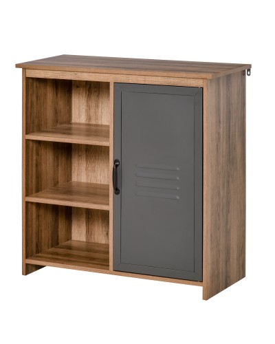  Mobiletto Multiuso con Ripiani e Armadietto in Legno con Anta in Metallo, Mobile per Soggiorno e Cucina, 80x35x82cm, Marrone Gr