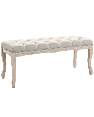  Panca Fondoletto Vintage con Seduta Imbottita in Tessuto e Gambe in Legno, 110x40x48cm, Beige