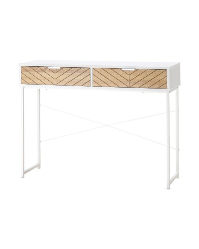  Consolle Moderna per Ingresso e Soggiorno con 2 Cassetti in Metallo 100x30x75cm - Bianco