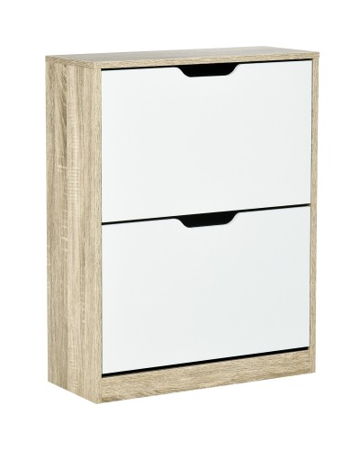  Scarpiera Salvaspazio Slim a 2 Cassetti per 8 Paia di Scarpe 62.5x26x81 cm, Legno e Bianco