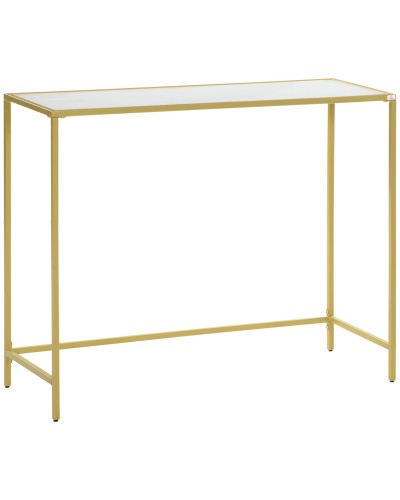 Steel and Tempered Glass Entryway Console Table, 100x35.5x80cm, White and Gold