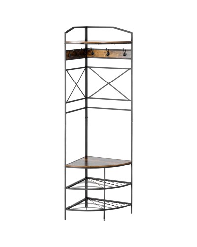  Appendiabiti da Terra Angolare con Panca e Scarpiera in Stile Industriale, 50x50x183cm, Marrone