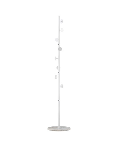  Albero Appendiabiti in Acciaio con 8 Ganci e Base Rotonda in Marmo, 35x35x170 cm, Bianco