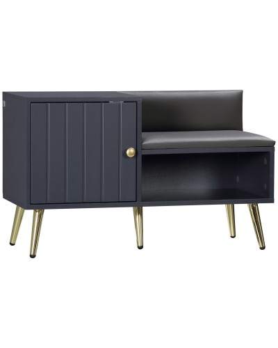  Mobile Scarpiera da Ingresso con Seduta Imbottita e Armadietto per 4 Paia di Scarpe, 80x33x49cm, Grigio