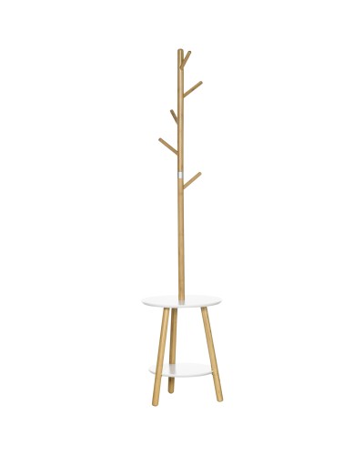 MDF & Aluminum Entryway Coat Rack with 5 Bamboo Hooks and Round Table, 39.5x39.5x171 cm
