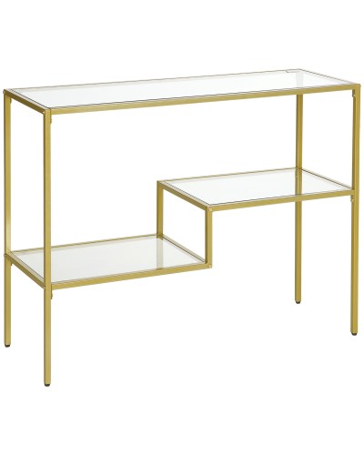Gold Steel and Tempered Glass 3-Tier Entryway Console Table, 100x32x76 cm