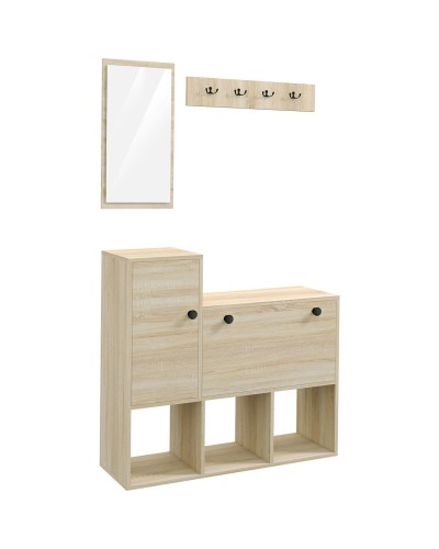 Entryway Set with Wall-Mounted Coat Rack 4 Hooks, 9-Shoe Shoe Rack, Cabinet and Mirror