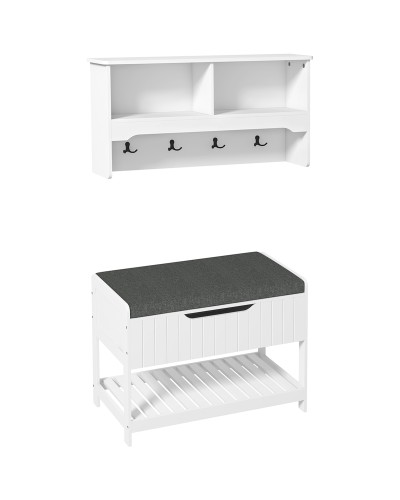 Wall-Mounted Coat Rack with Shoe Bench for Entryway and Hallway, 80x20x40 cm, White