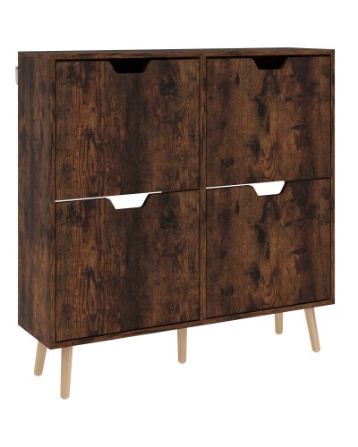  Mobile Scarpiera con 4 Cassetti Ribaltabili a 2 Livelli per 16 Paia, in Legno, 95x26x95 cm, Marrone