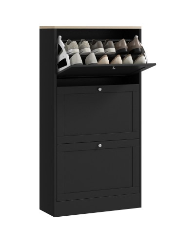 Space-Saving 3-Drawer Shoe Cabinet with 2-Tier Adjustable Shelves, Wooden, 60x23.5x115 cm, Black