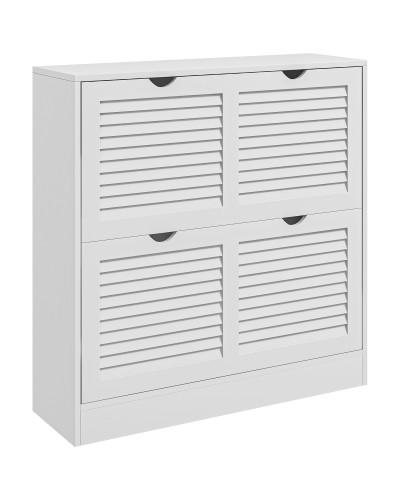 Space-Saving Wooden Shoe Cabinet for 16 Pairs with 2 Flip Doors, 81.5x25x83cm, White