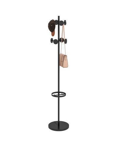 Floor Coat Rack with Umbrella Stand and 8 Metal Disc Hooks Ø34 x 177cm, Black