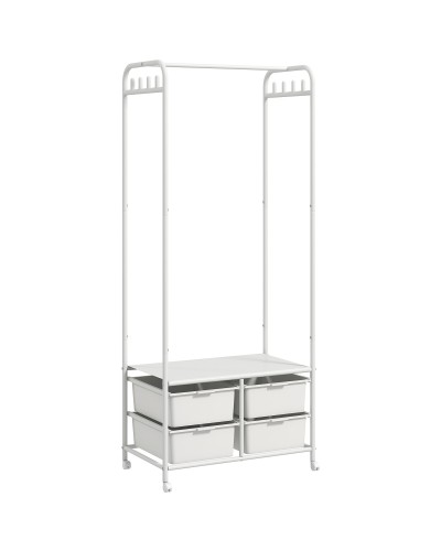 Clothes Rack Stand with 4-Basket Shoe Storage and 8 Hooks, Steel and Plastic, 63x37x153 cm, White