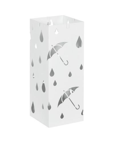  Portaombrelli in Metallo con 4 Ganci e Vaschetta Raccogligocce, 15.5x15.5x41cm, Bianco