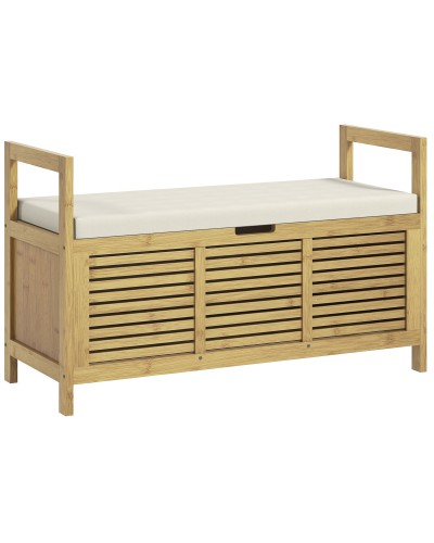  Panca Scarpiera a Doghe da Ingresso con Design a Ribalta, in Legno di Bambù, 100x40x60 cm