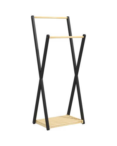 Wooden Floor Clothes Rack with 2 Hanging Bars and Bottom Shelf, Modern Design, 61x45x152cm