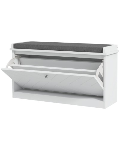  Panca Scarpiera Salvaspazio con Cuscino e Cassetto Ribaltabile per 8 Paia di Scarpe, Bianco