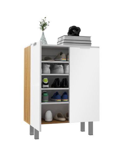  Scarpiera Moderna per 15-20 Paia di Scarpe, 5 Ripiani e Chiusura Ammortizzata, Bianco Lucido